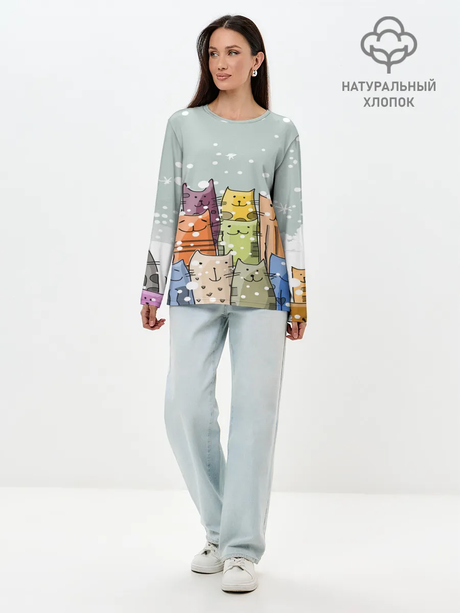 Лонгслив женский. Хлопок / Котики