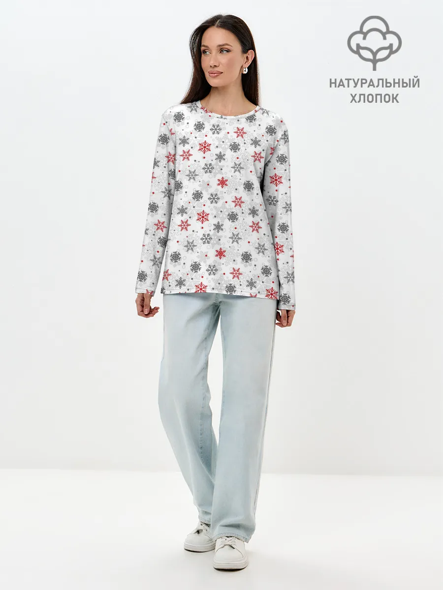 Лонгслив женский. Хлопок / Снежинки