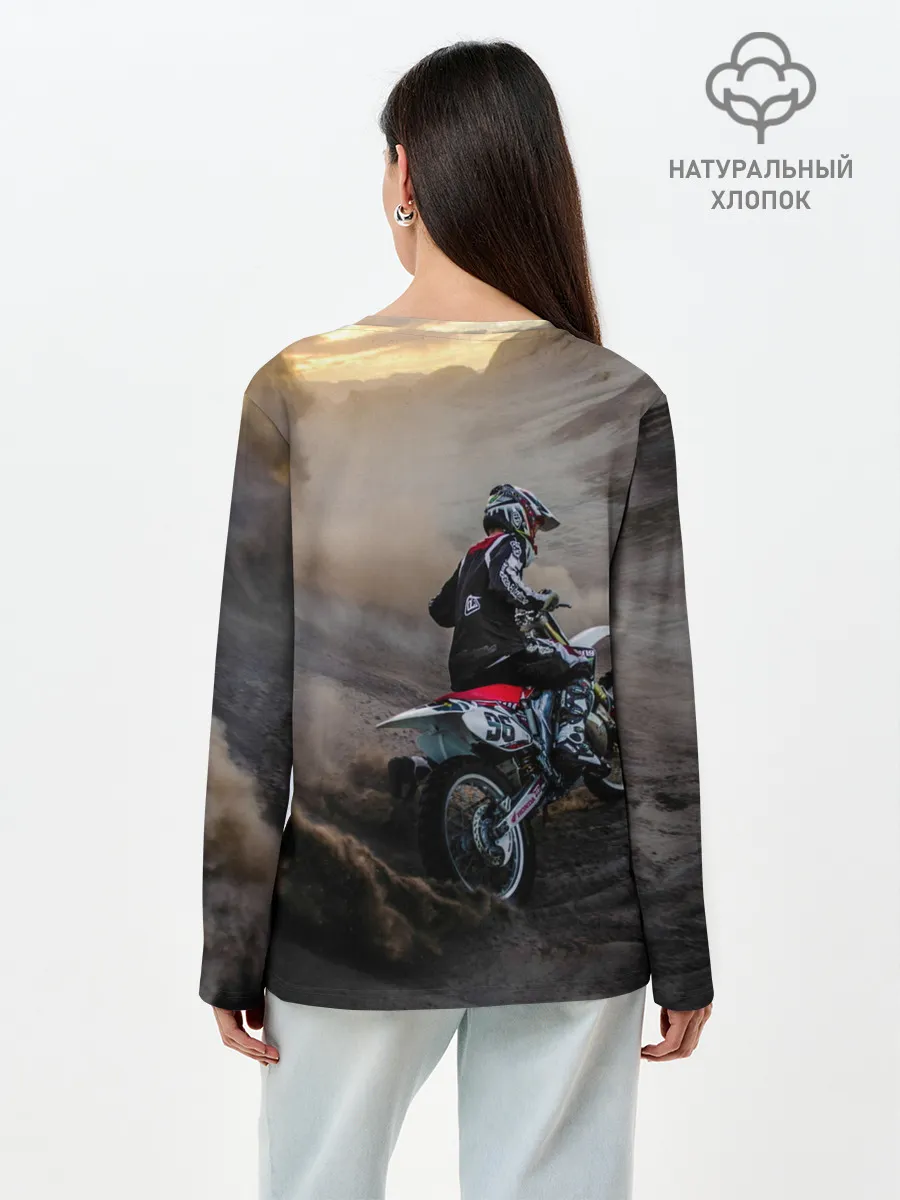 Лонгслив женский. Хлопок / Душа питбайкера