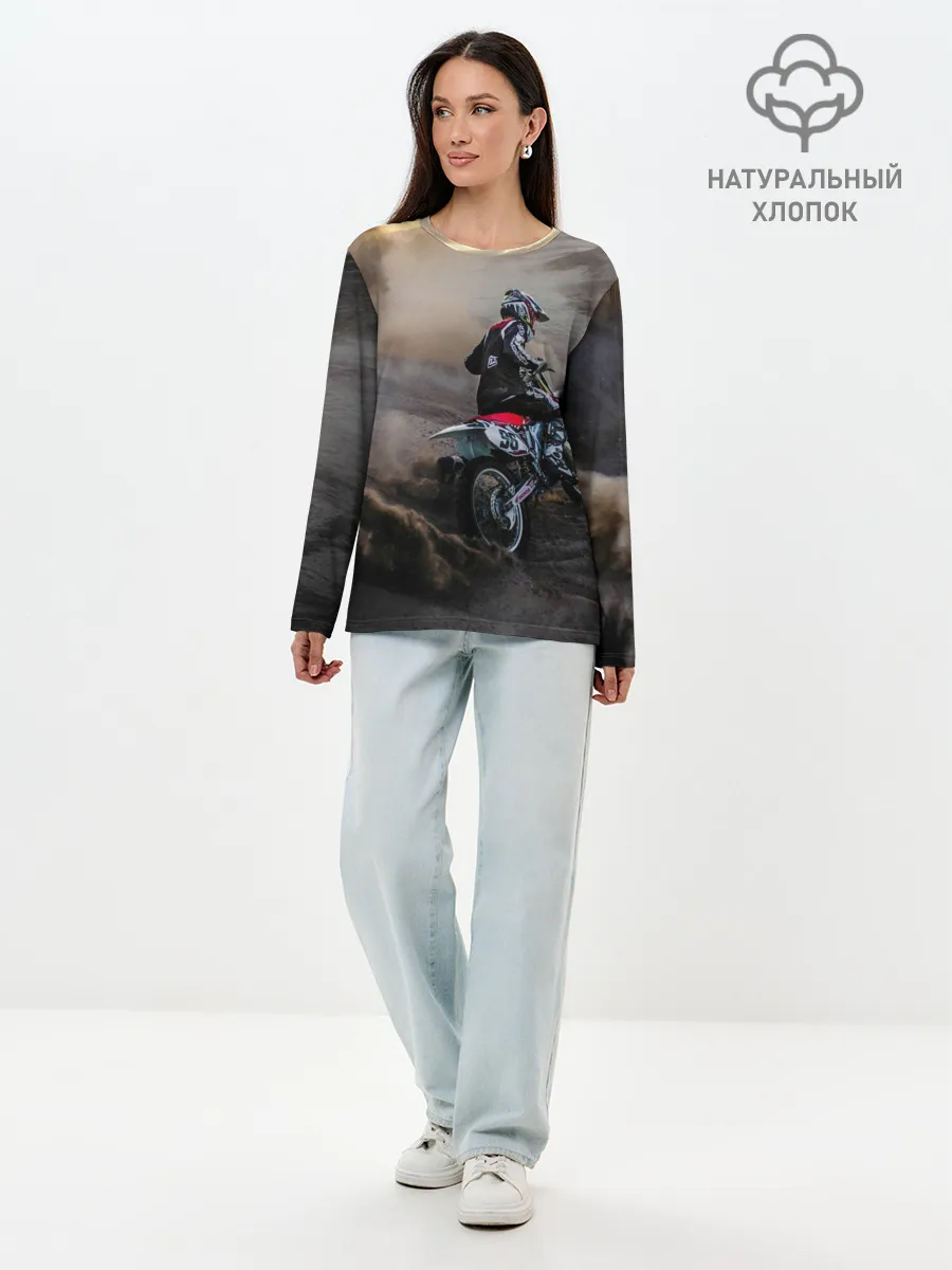 Лонгслив женский. Хлопок / Душа питбайкера