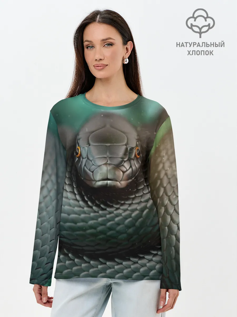 Лонгслив женский. Хлопок / Чёрная мамба