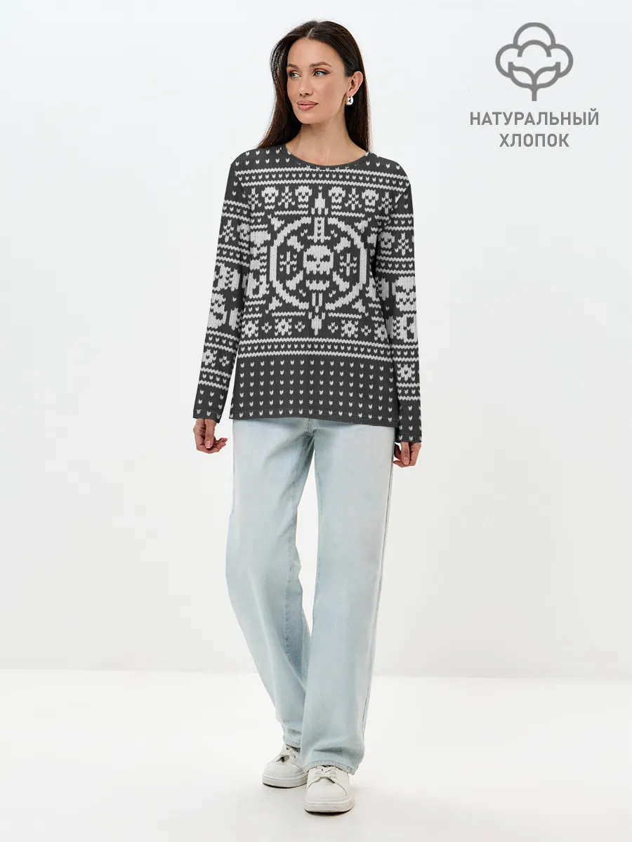 Лонгслив женский. Хлопок / Свитер с черепами
