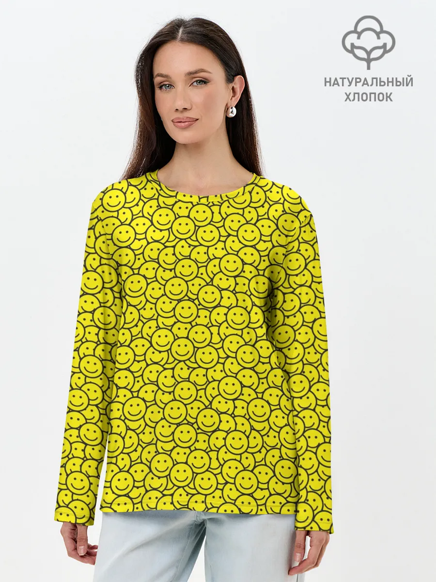 Лонгслив женский. Хлопок / Смайлики