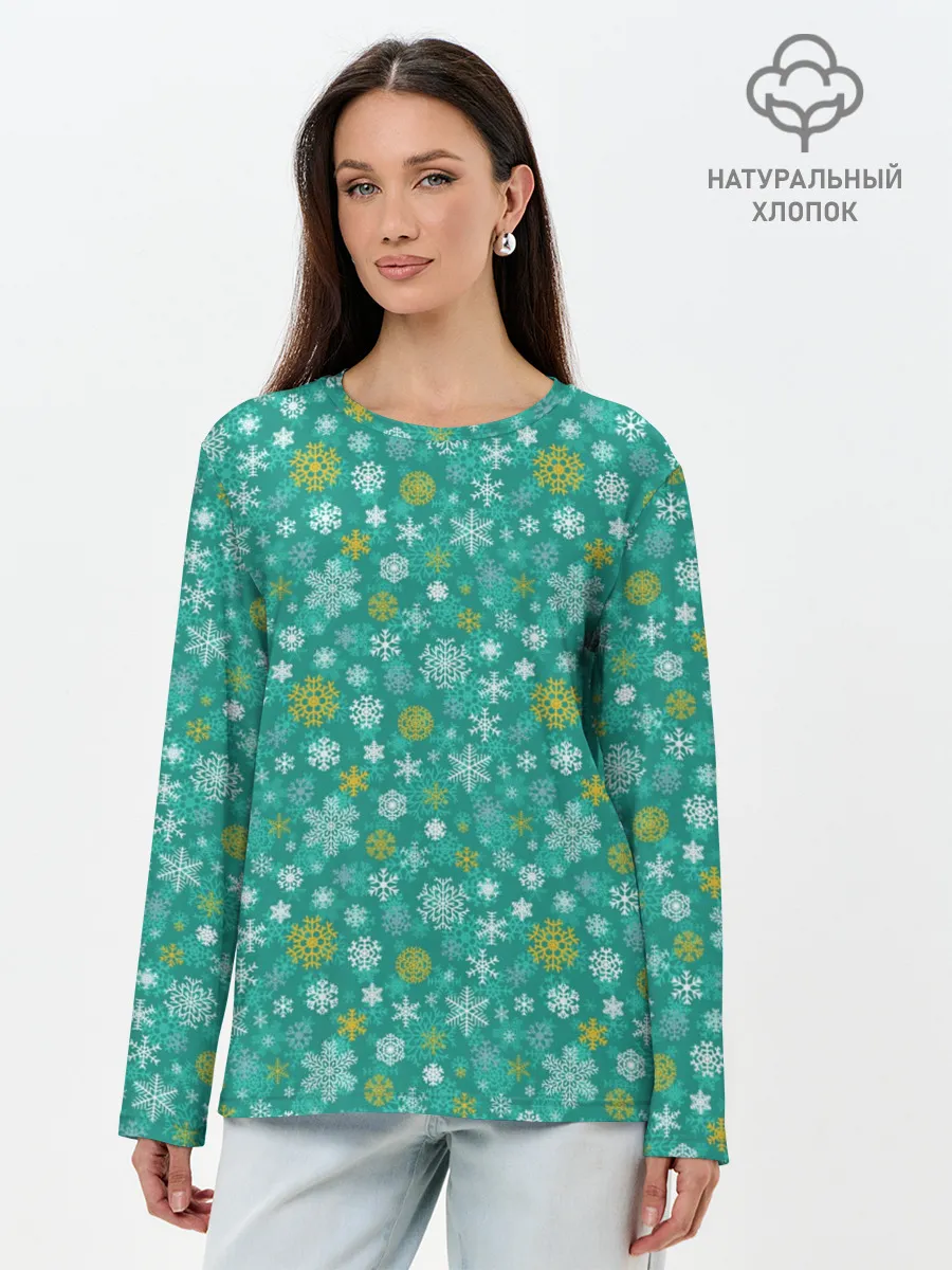 Лонгслив женский. Хлопок / Снежинки