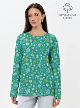 Лонгслив женский. Хлопок / Снежинки