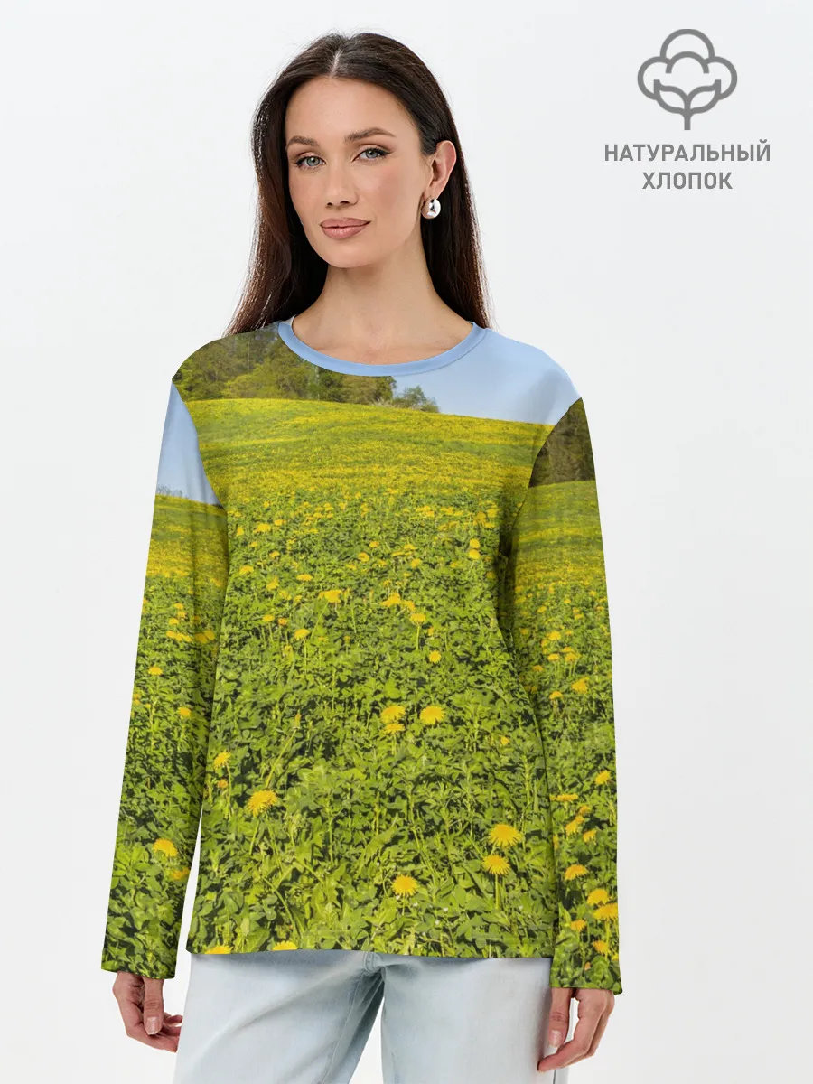 Лонгслив женский. Хлопок / Поле одуванчиков