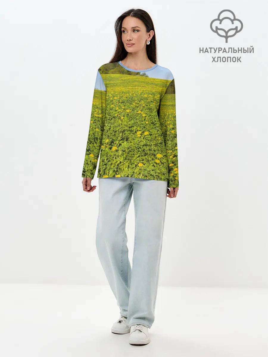 Лонгслив женский. Хлопок / Поле одуванчиков