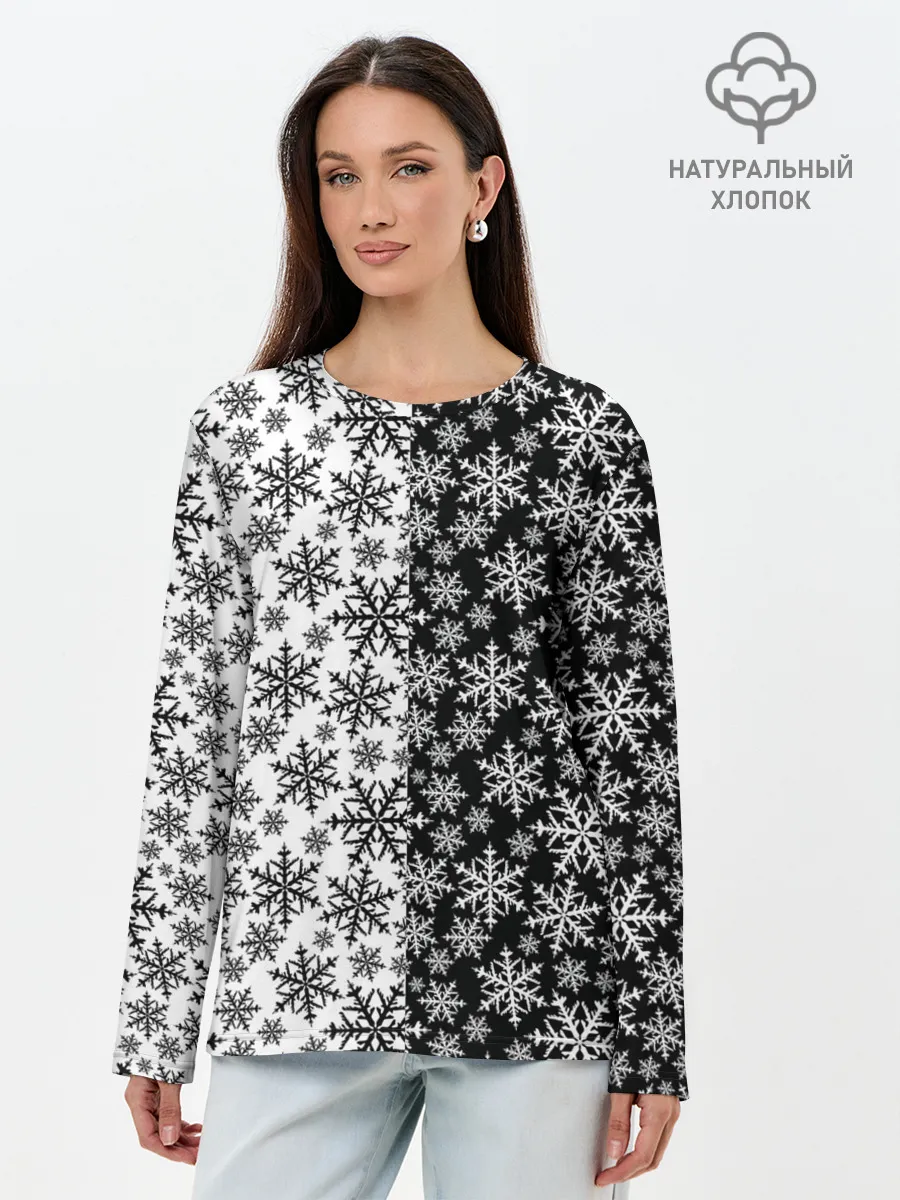 Лонгслив женский. Хлопок / Снежинки