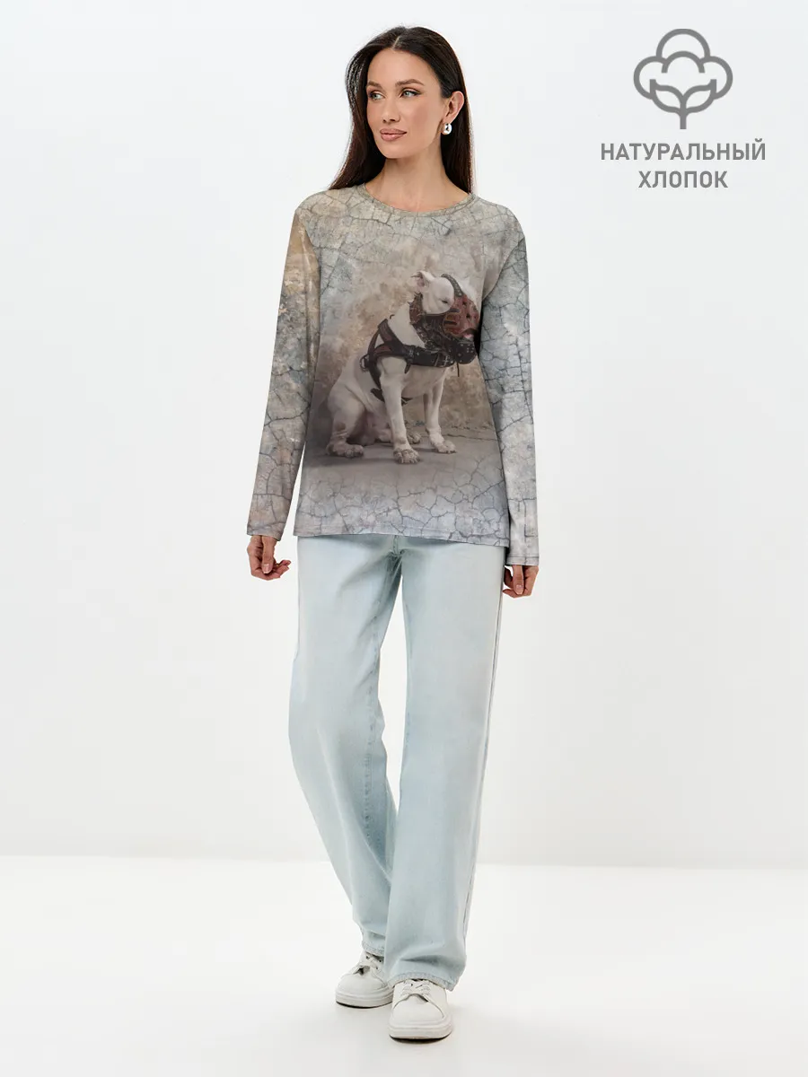 Лонгслив женский. Хлопок / Бойцовый бультерьер