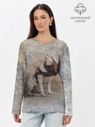 Лонгслив женский. Хлопок / Бойцовый бультерьер