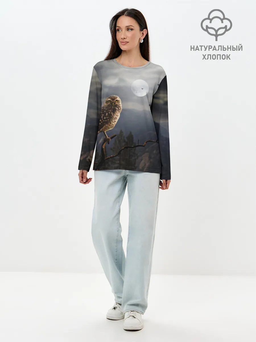 Лонгслив женский. Хлопок / Сова