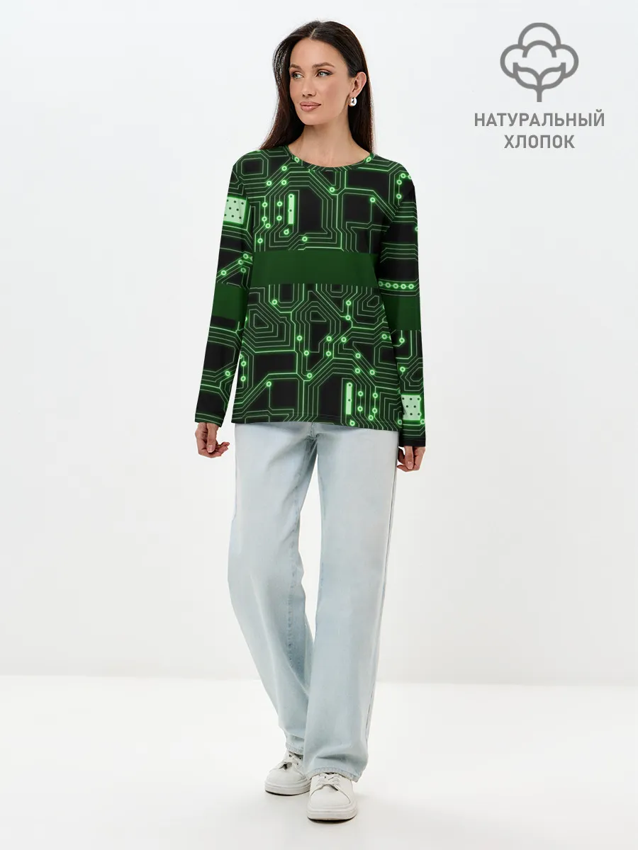 Лонгслив женский. Хлопок / Неоновая схема