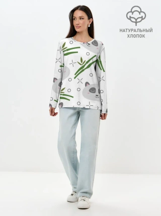 Лонгслив женский. Хлопок / Панда с бамбуком
