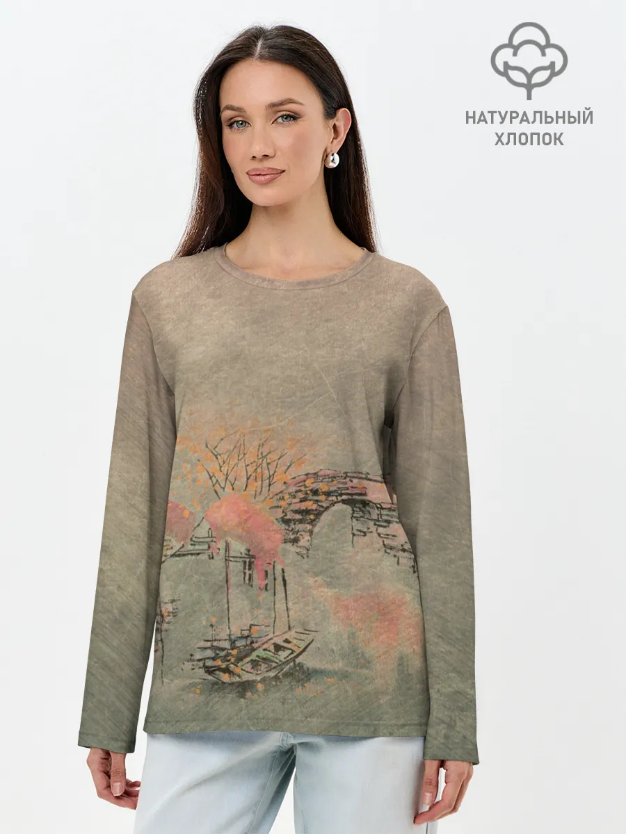 Лонгслив женский. Хлопок / Пейзаж
