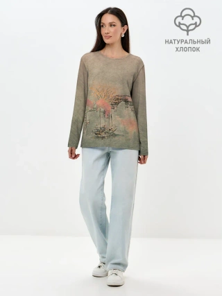 Лонгслив женский. Хлопок / Пейзаж