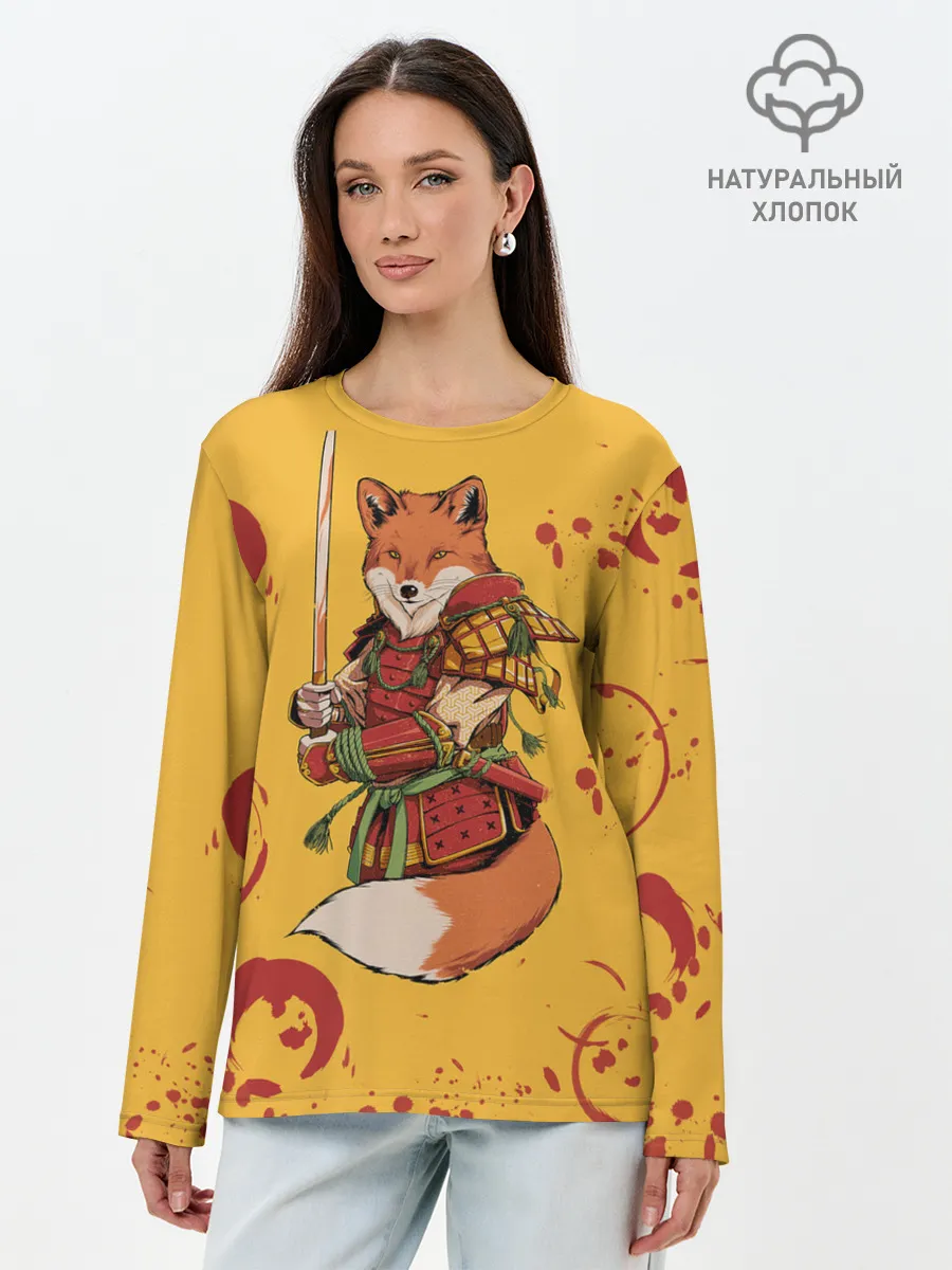Лонгслив женский. Хлопок / Лис Самурай