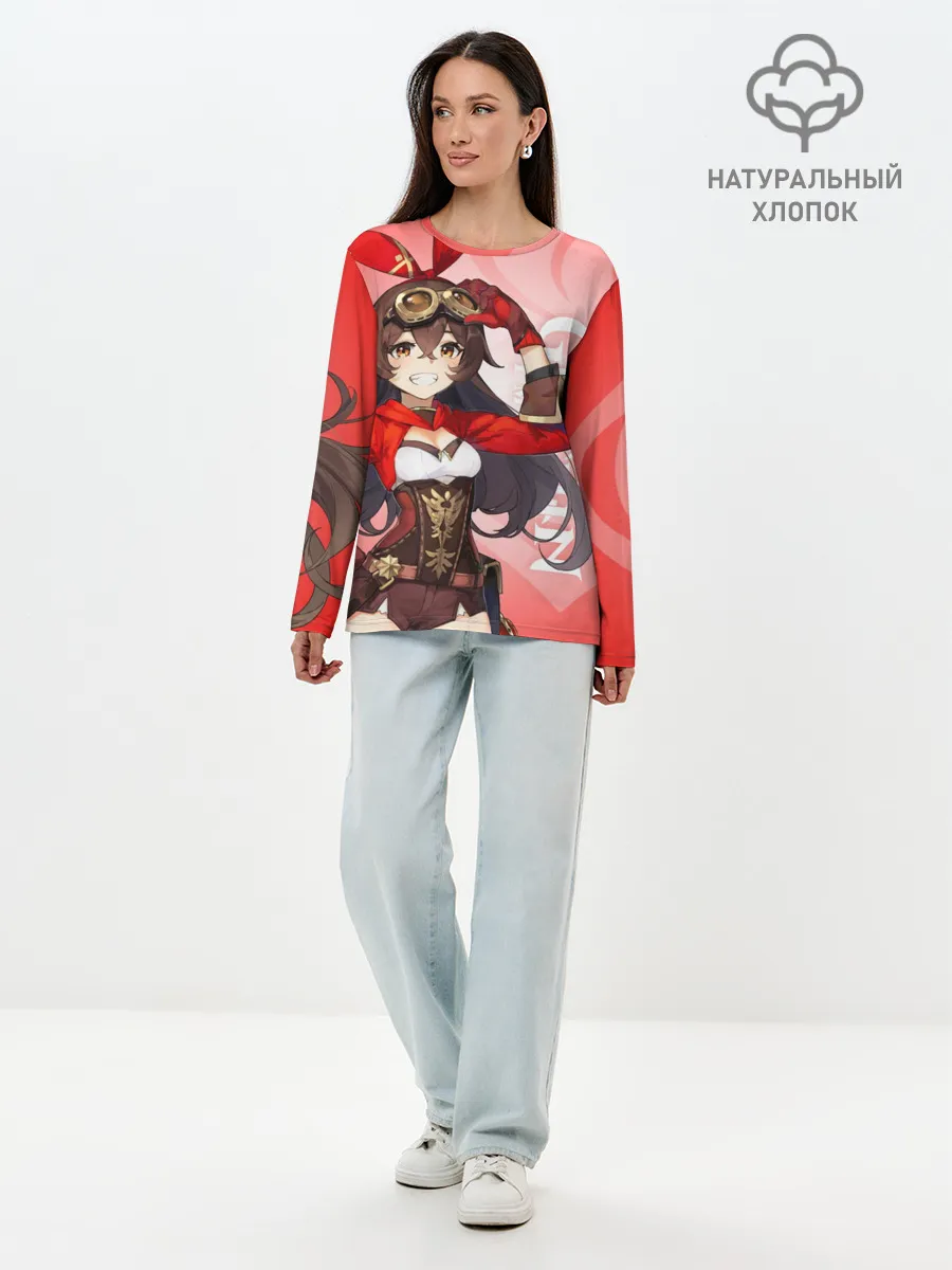 Лонгслив женский. Хлопок / GENSHIN IMPACT, ЭМБЕР,