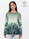 Лонгслив женский. Хлопок / акварельный лес градиент