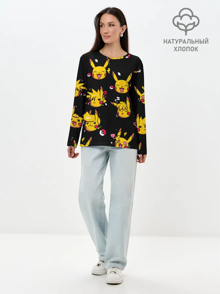 Лонгслив женский. Хлопок / Пикачу Эмоции