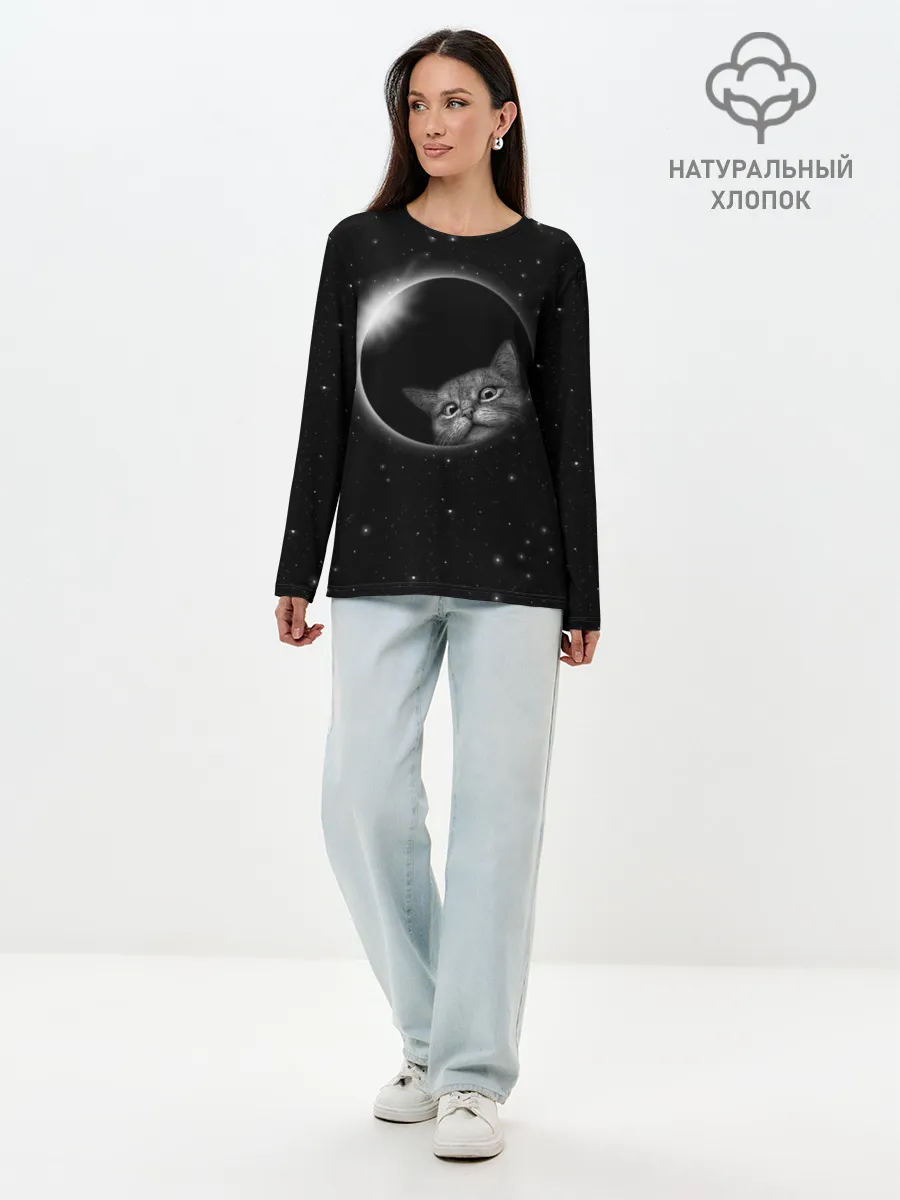 Лонгслив женский. Хлопок / Кот в Космосе