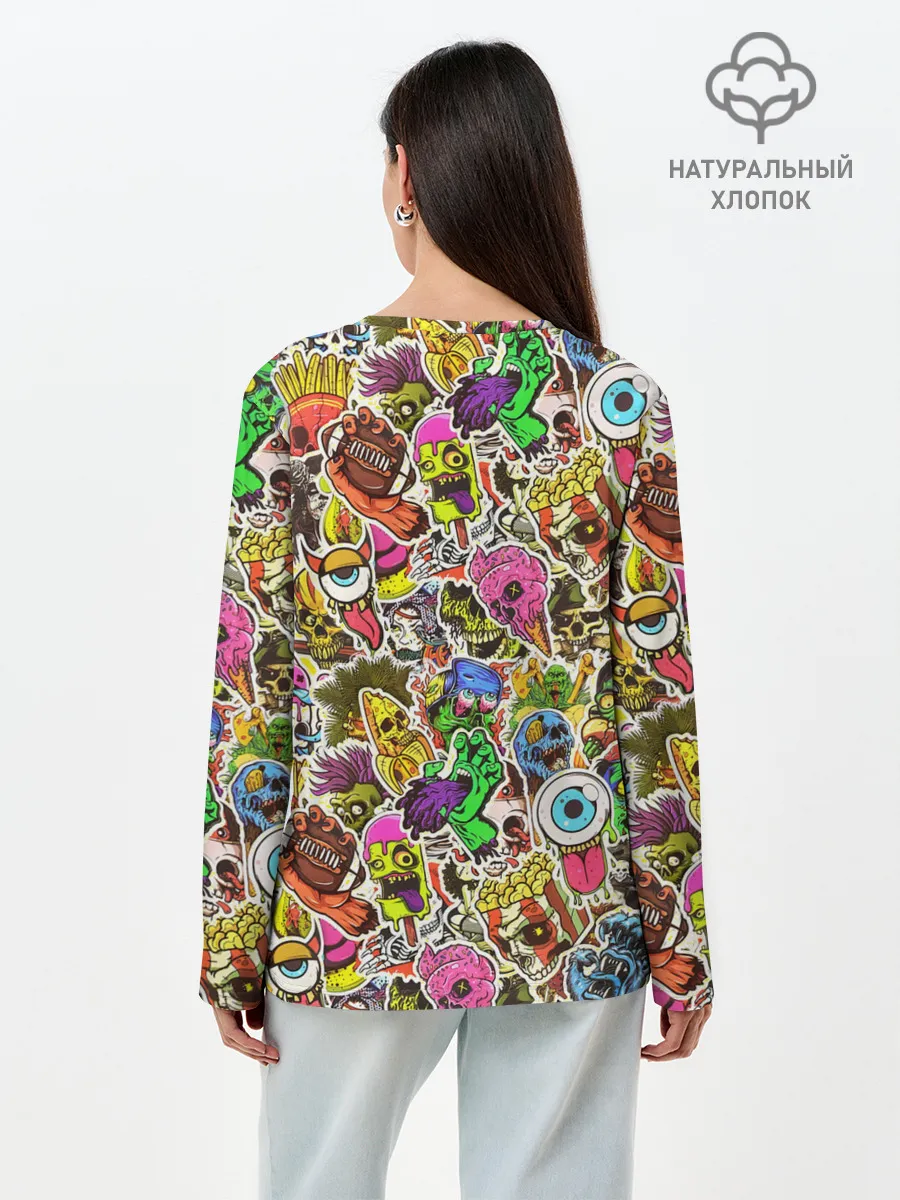 Лонгслив женский. Хлопок / Граффити монстров