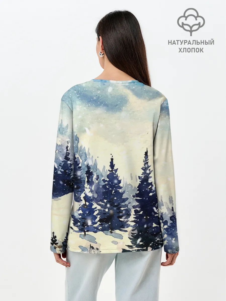 Лонгслив женский. Хлопок / Зимний Майнкрафт