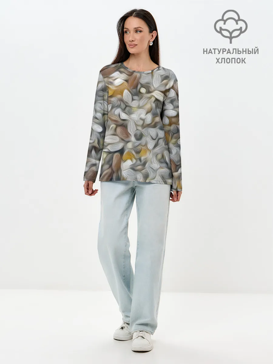 Лонгслив женский. Хлопок / желто-серый каменный узор