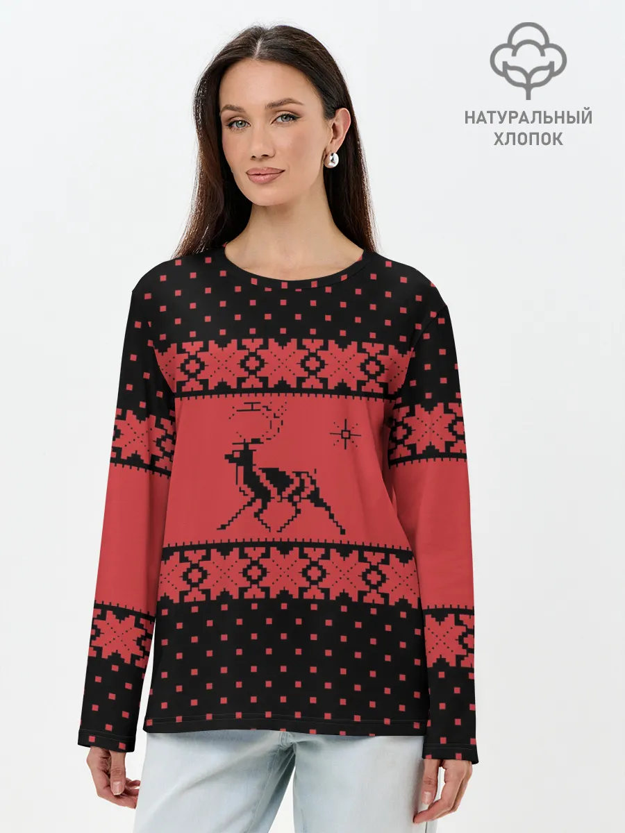 Лонгслив женский. Хлопок / Северный Олень