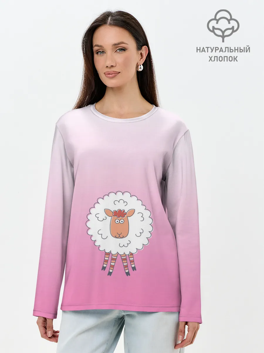 Лонгслив женский. Хлопок / веселая овечка