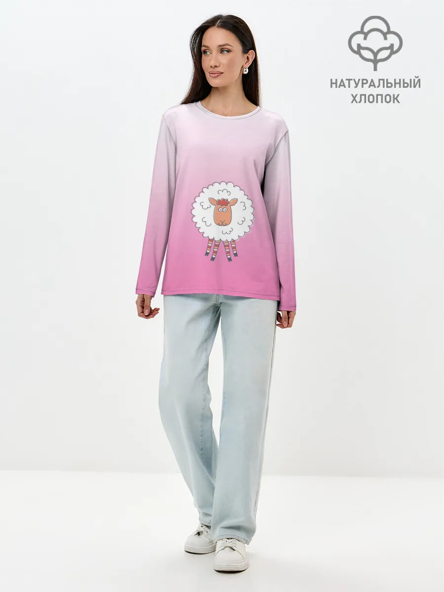 Лонгслив женский. Хлопок / веселая овечка