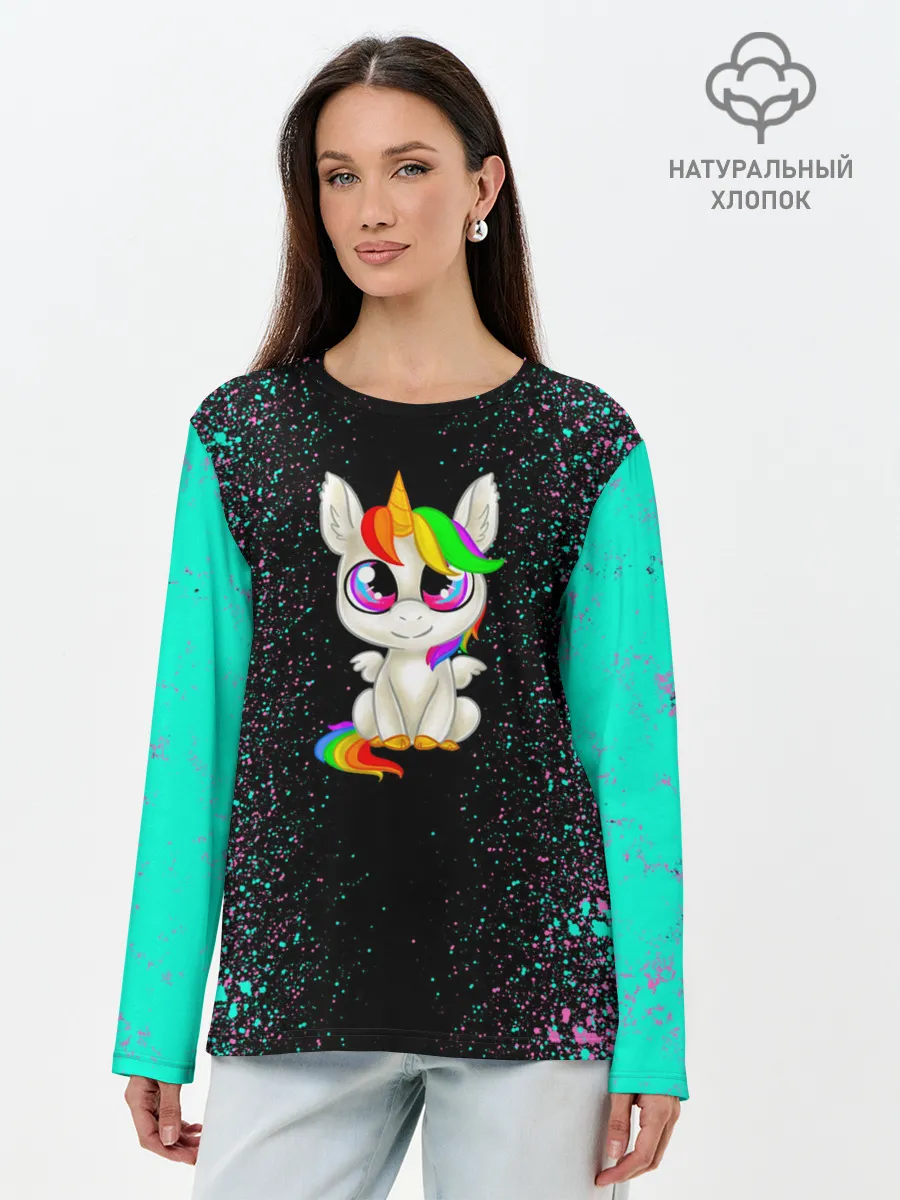 Лонгслив женский. Хлопок / Единорог