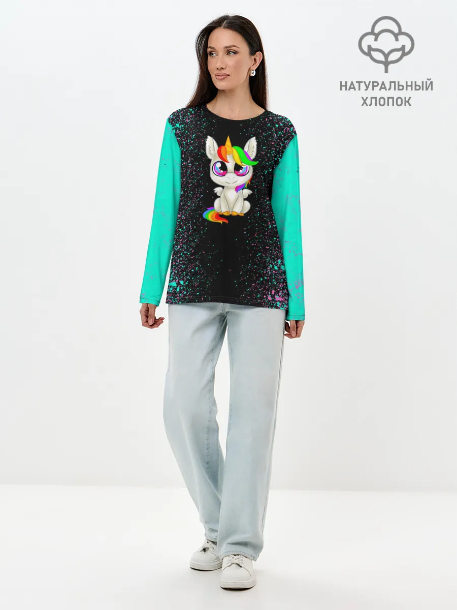 Лонгслив женский. Хлопок / Единорог