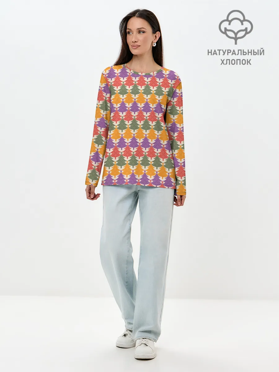 Лонгслив женский. Хлопок / Ёлочки