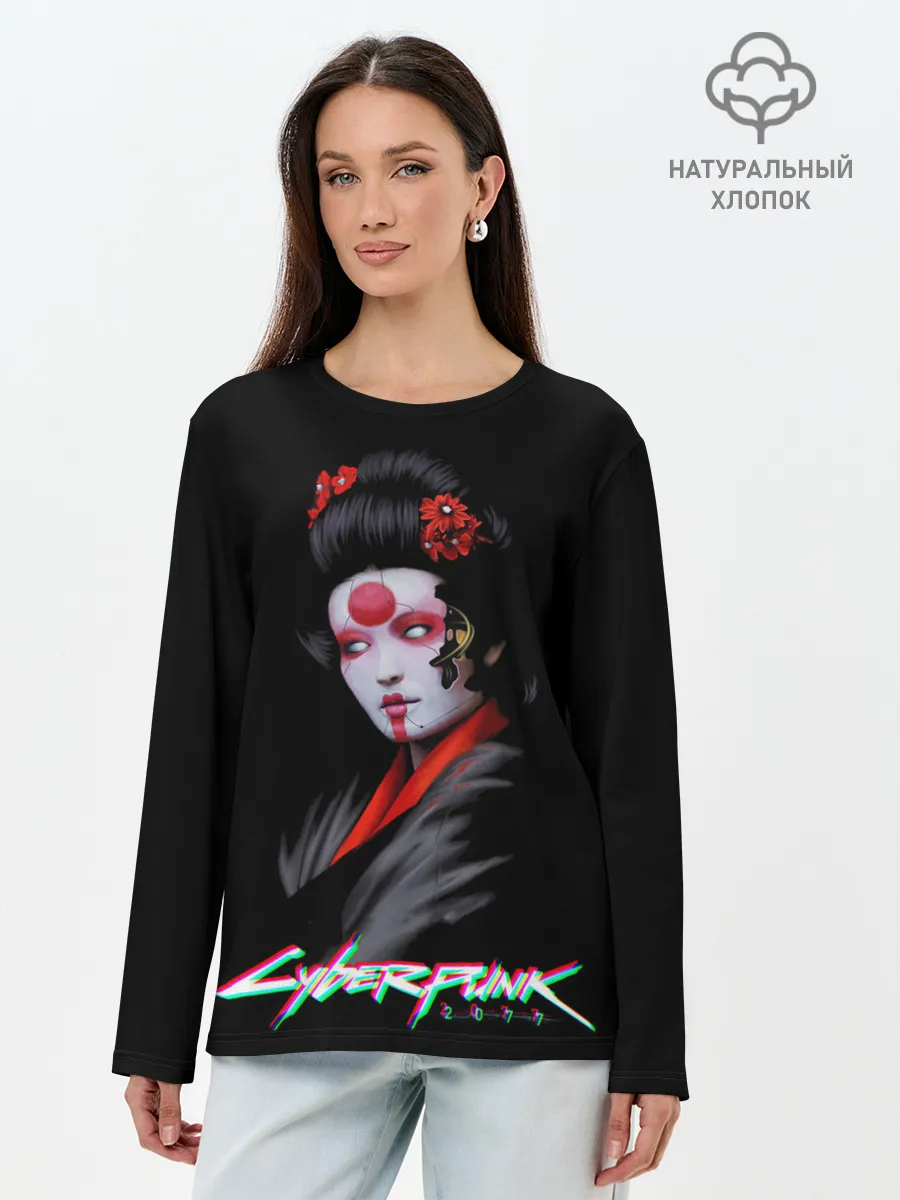 Лонгслив женский. Хлопок / CYBERPUNK 2077 JAPAN