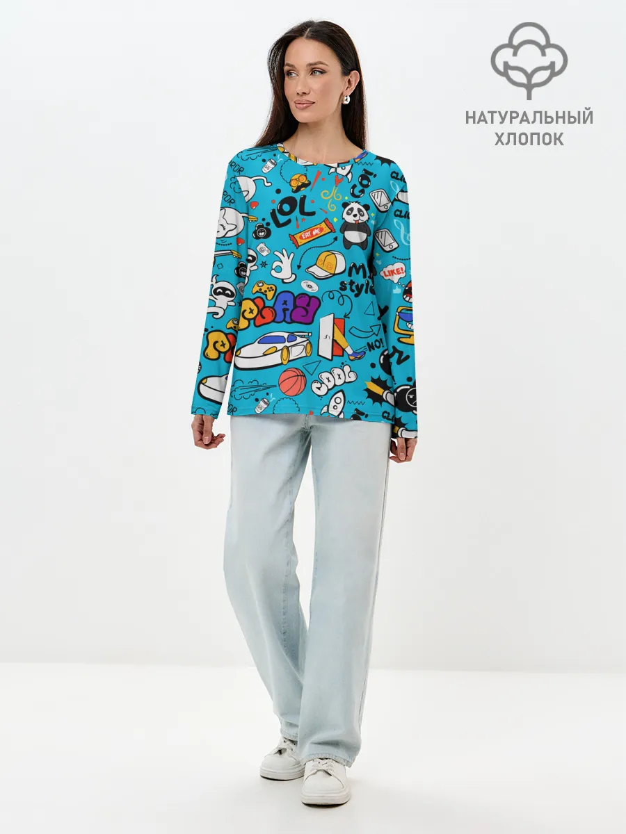 Лонгслив женский. Хлопок / Детское граффити