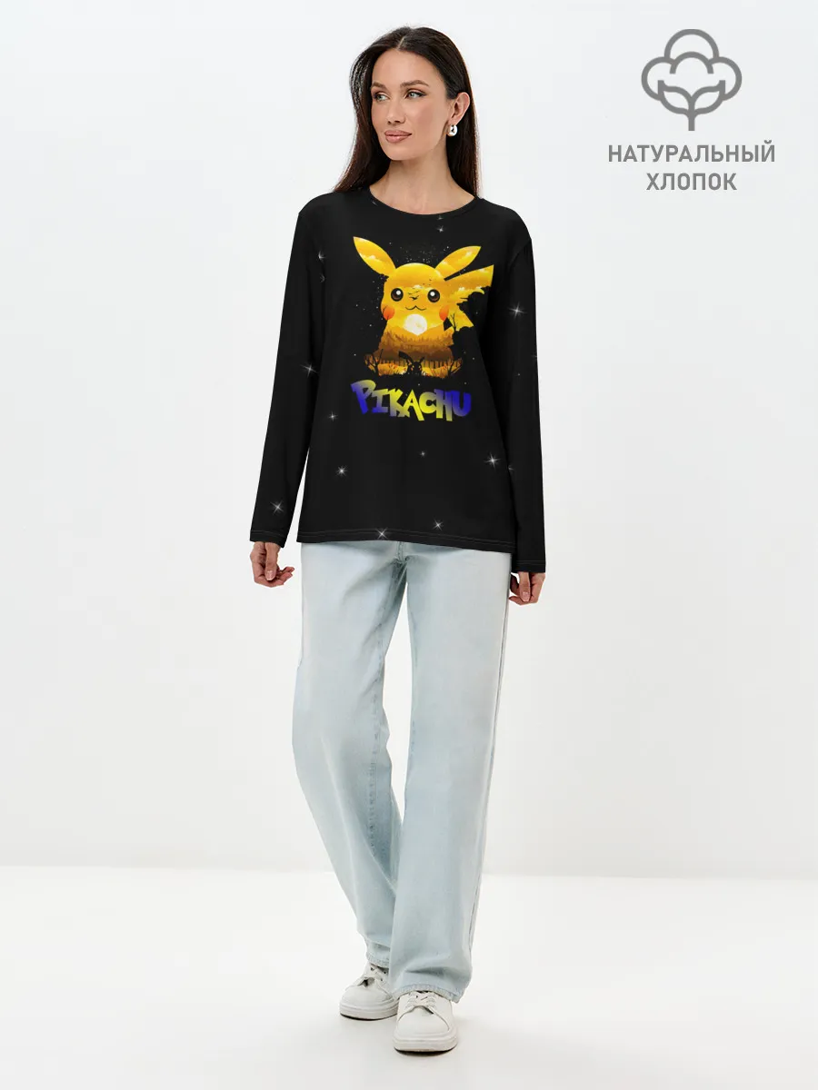 Лонгслив женский. Хлопок / Пикачу