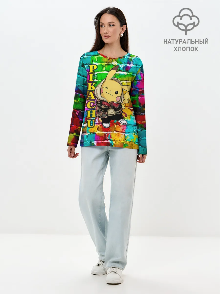 Лонгслив женский. Хлопок / Pikachu