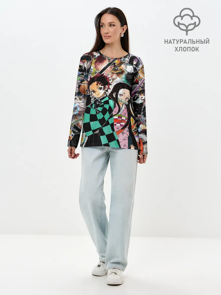 Лонгслив женский. Хлопок / Клинок рассекающий демонов