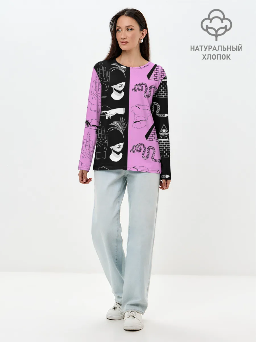 Лонгслив женский. Хлопок / руки, статуи