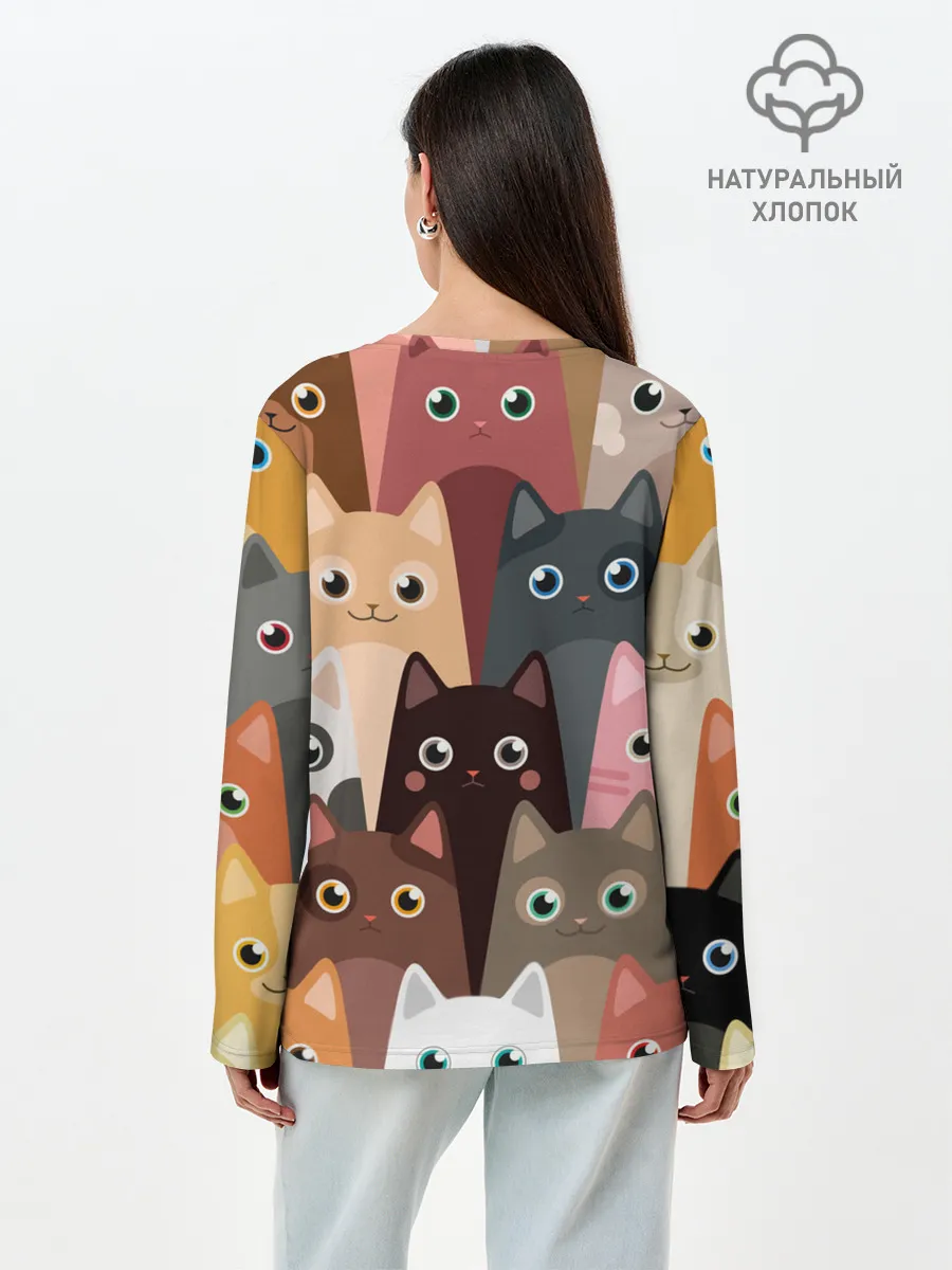 Лонгслив женский. Хлопок / Котики мультяшные
