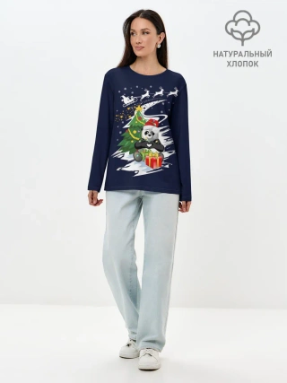 Лонгслив женский. Хлопок / Рождественская Панда