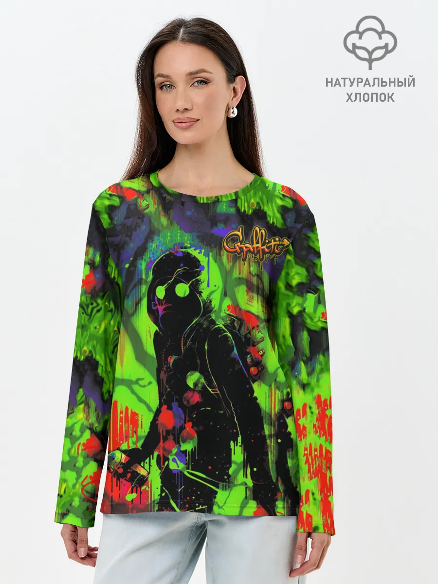 Лонгслив женский. Хлопок / Граффити