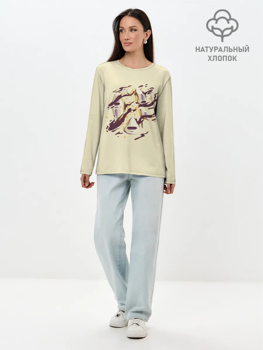 Лонгслив женский. Хлопок / Маска Безликого раскололась