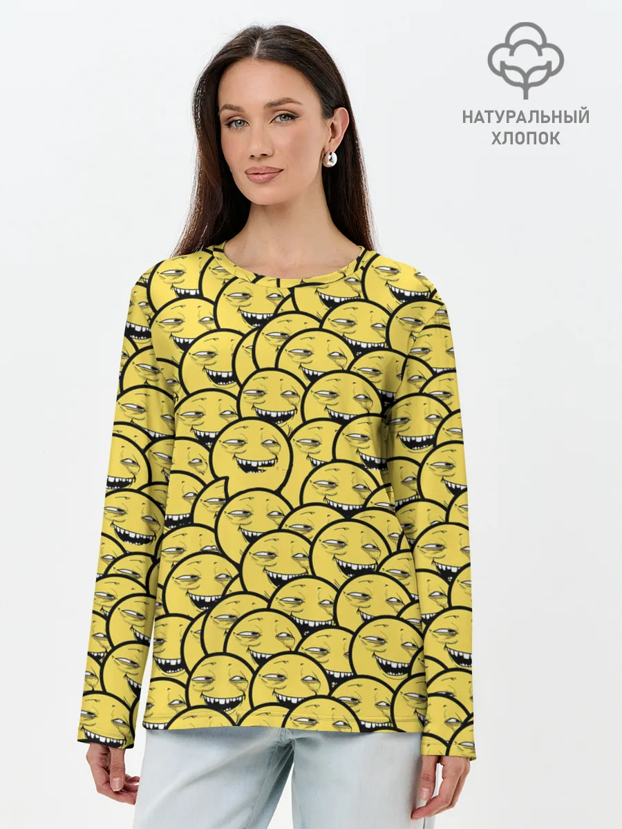 Лонгслив женский. Хлопок / Йоба-смайлики