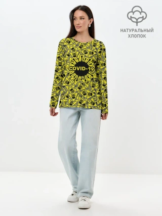 Лонгслив женский. Хлопок / Осторожно COVID-19