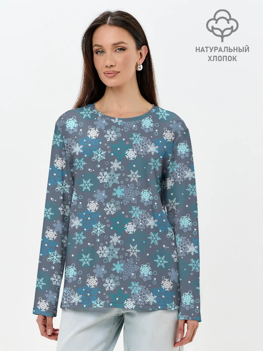 Лонгслив женский. Хлопок / Снежинки