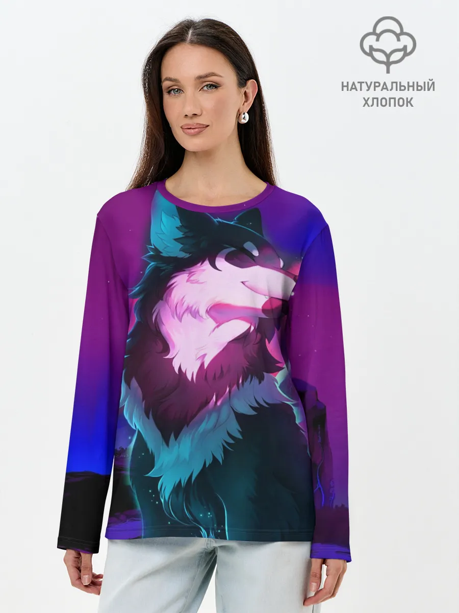 Лонгслив женский. Хлопок / Сказочный волк