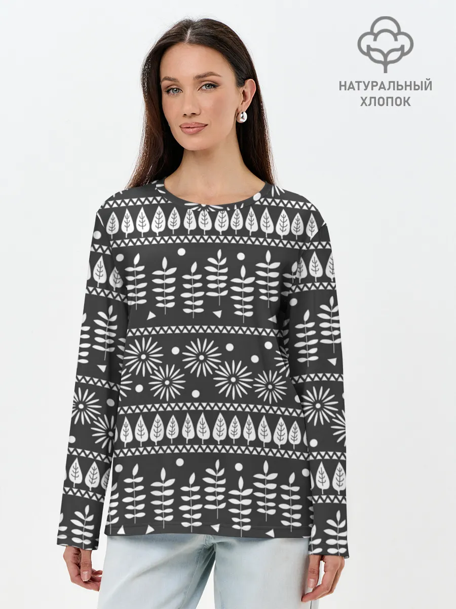 Лонгслив женский. Хлопок / Этнические узоры