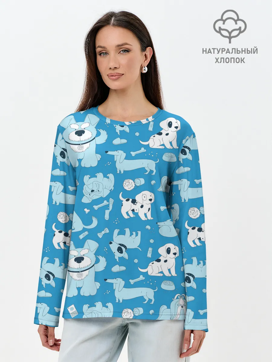 Лонгслив женский. Хлопок / Собачки