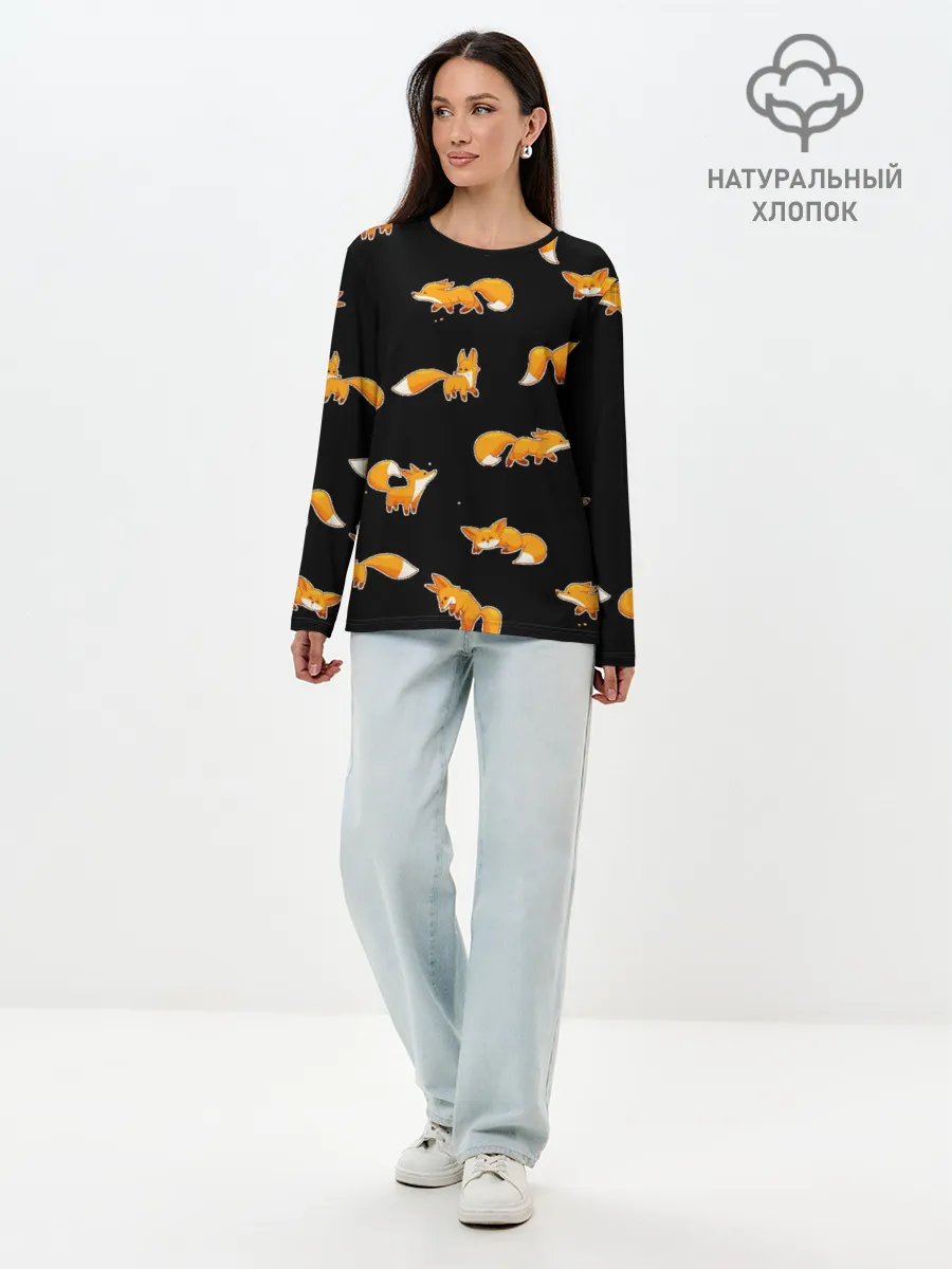Лонгслив женский. Хлопок / Лисы